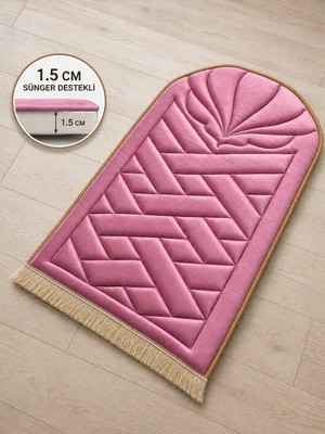 Yüsrina Home Yüsrina Ipek Kadife 1.5 cm Süngerli, Özel Nakış Detaylı Namazlık, Ortopedik Seccade + Çanta