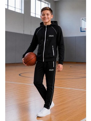 Pina Kids Erkek Çocuk Atheletic Reglan Kol Kapüşonlu Düz Paça Dalgıç Kumaş Eşofman Takımı ESF7019