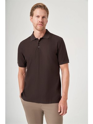 İmza Kahverengi Polo Yaka Kısa Kol Cepsiz Comfort Fit %100 Pamuk Tişört 1011260162