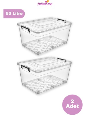 Follow Me Petek Tekerlekli Kilitli Saklama Kutusu 80LT 2 Adet