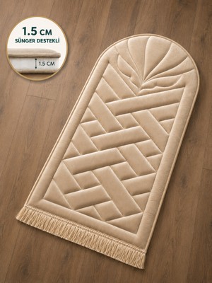 Yüsrina Home Yüsrina Ipek Kadife 1.5 cm Süngerli, Özel Nakış Detaylı Namazlık, Ortopedik Seccade + Çanta