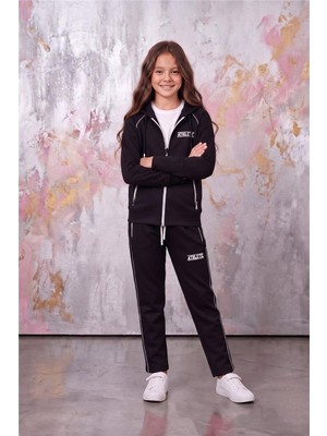 Pina Kids Kız Çocuk Atheletic Reglan Kol Kapüşonlu Düz Paça Dalgıç Kumaş Eşofman Takımı ESF7018