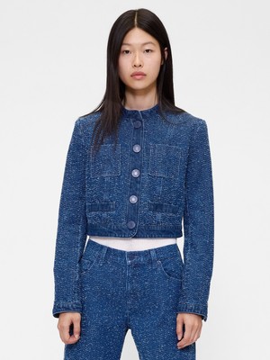 Gap Kadın Mavi Gapstudio Denim Tweed Crop Ceket