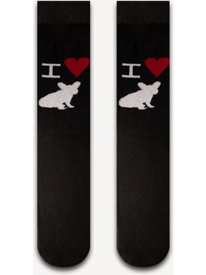 Neşeli Çoraplar Siyah Love Dog Renkli Unisex Çorap