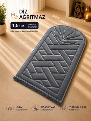 Yüsrina Home Yüsrina Ipek Kadife 1.5 cm Süngerli, Özel Nakış Detaylı Namazlık, Ortopedik Seccade + Çanta
