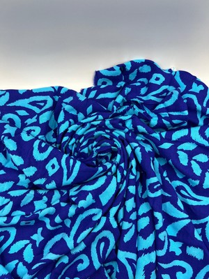 Elna Kumaş Mavi Ikat Desenli Pamuk Viskon Kumaş – Hafif Dökümlü | 150 cm En