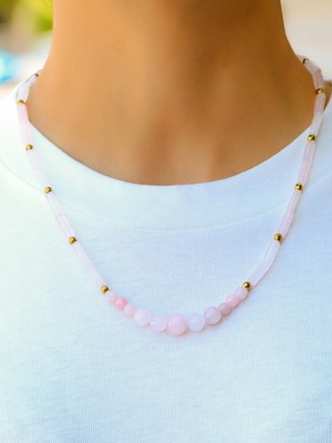 Esha Store Doğal Taş Pembe Kuvars Hematit Doğal Taş Kadın Kolye EUK54PKH Sevgi Denge ve Özgüven