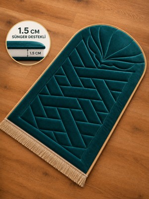 Yüsrina Home Yüsrina Ipek Kadife 1.5 cm Süngerli, Özel Nakış Detaylı Namazlık, Ortopedik Seccade + Çanta