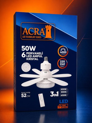 Acra 50W Kumandalı Tavan Tipi Fan ve LED Aydınlatma – 3 Kademeli Hız Ayarlı, 3 Renk Işık Modlu