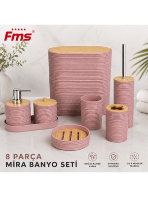 Fms Mira 8 Parça | Modern Banyo Seti | Bambu Kapaklı | Pembe |