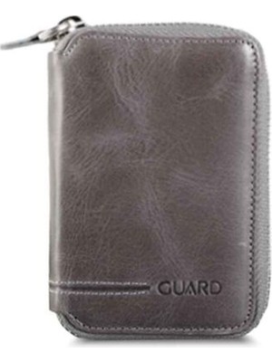 Çıkrık Guard Fermuarlı Antik Gri Deri Mini Cüzdan