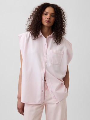 Gap Kadın Açık Pembe Gap × Hfr Ultrasoft Denim Wide-Shoulder Gömlek By Nicole Benefield Portfolio