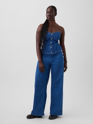 Gap Kadın Mavi Gap × Hfr High Rise Pintuck Stride Wide-Leg Jean Pantolon By Atelier Ndigo
