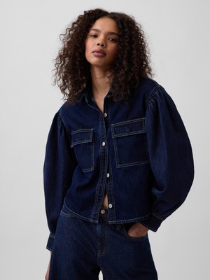 Gap Kadın Koyu Mavi Gap × Hfr Balon Kol Denim Gömlek By Latouché
