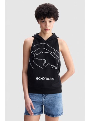Ecko Unltd. Ecko Red Lucıas Loose Fit Kapüşonlu Kolsuz Baskılı 2 Iplik Kadın Siyah Sweatshirt