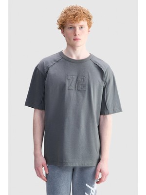 Ecko Unltd. Oven Oversize Bisiklet Yaka Baskılı Nakışlı %100 Pamuk Erkek Gri Tişört