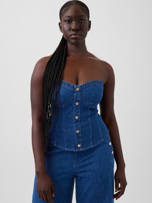 Gap Kadın Mavi Gap × Hfr Denim Korse Bluz By Atelier Ndigo