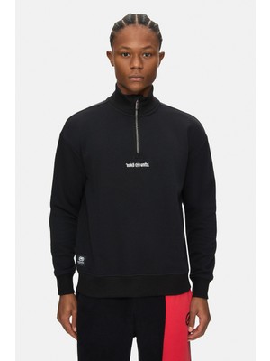 Ecko Unltd. Myndus Siyah Dik Yaka Nakışlı Loose Fit Erkek Sweatshirt
