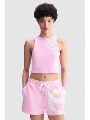 Ecko Unltd. Ecko Red Hannah Regular Fit Crop Bisiklet Yaka Baskılı Kadın Pembe Atlet