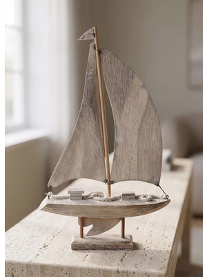 The Mia Retro Marin Ahşap Yelkenli Tekne Biblo 43 cm