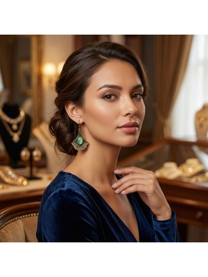 Hedea Vintage Tasarım Doğal Taş Açık Mavi Pirinç Küpe - Kadınlar Için Etnik ve Bohem Tasarım Sallantılı Küpe