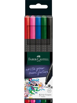 Faber-Castell Grip Finepen Ince Keçe Uçlu Kalem Seti, 5’li, Klasik Renkler, 0.4 Mm, Metal Destekli,