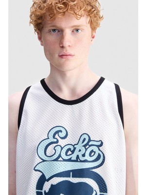 Ecko Unltd. Harrıson Loose Fit Bisiklet Yaka Baskılı %100 Polyester Erkek Beyaz Atlet