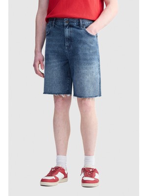 Ecko Unltd. Archıe Straight Fit Yıpratmalı %100 Pamuk Erkek Mavi Denim Şort