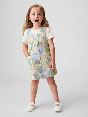 Gap Kız Bebek Çok Renkli Çiçekli Denim Salopet Elbise