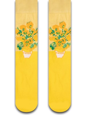 Neşeli Çoraplar Sarı Çiçek Renkli Unisex Çorap