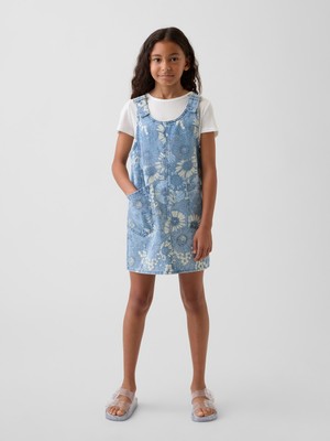 Gap Kız Çocuk Mavi Floral Denim Salopet