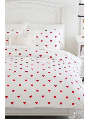 Mulberry Heart Tek Kişilik Çarşafı Lastikli Kalpli Nevresim Takımı Kırmızı