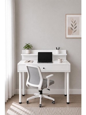 Mobix Home MK78 Metal Ayaklı Çalışma Masası Çekmeceli Beyaz Genişlik 90 cm