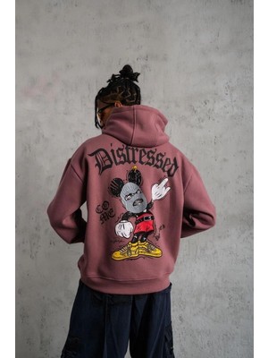 Vexor Erkek 3 Iplik Pamuklu Kapüşonlu Kanguru Cepli Sweatshirt Hoodie - Gül Kurusu