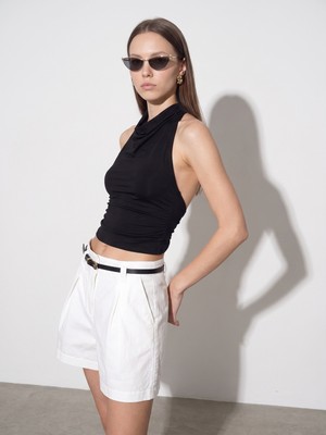 Dilvin 21246 Degaje Yaka Top-Siyah