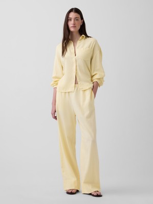 Gap Kadın Sarı Keten Karışımlı Easy Wide-Leg Pantolon
