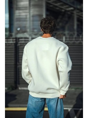 Vexor Erkek  Bisiklet Yaka 3 Iplik Pamuklu Basic Sweatshirt - Beyaz
