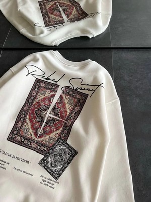 Vexor Kadın Bisiklet Yaka Kilim Halı Baskılı 3 Iplik Pamuklu Sweatshirt - Beyaz
