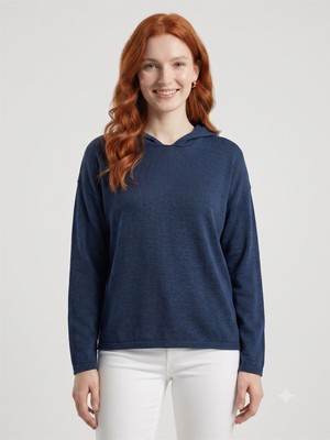 Neden Tekstil Kadın Kapüşonlu Lacivert Triko Sweatshirt