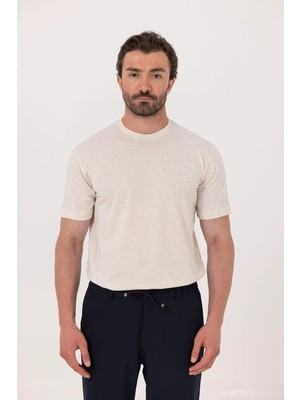 Sabri Özel Sütlü Kahve %100 Pamuk Bisiklet Yaka Düz Renk Basic T-Shirt
