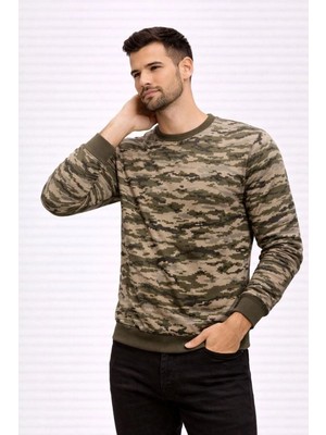 Vexor Erkek Kamuflaj Desenli 2 Iplik 4 Mevsim Uzun Kollu Bisiklet Yaka Sweatshirt - Kamuflaj