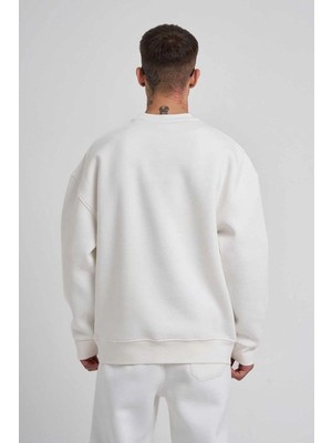 Vexor Erkek Bisikilet Yaka 3 Plik Pamuklu Sweatshirt - Beyaz
