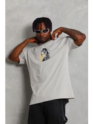 Vexor Erkek Baskılı T-Shirt Kısa Kol Bisiklet Yaka Regular Fit Tişört - Gri