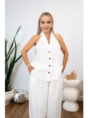 Muna Boutique Keten Yelek Pantolon Alt Üst Takım