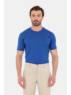 Sabri Özel Saks %100 Pamuk Regular Fit Bisiklet Yaka Basic T-Shirt