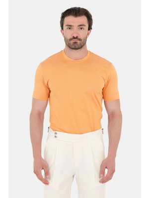 Sabri Özel Turuncu %100 Pamuk Regular Fit Bisiklet Yaka Basic T-Shirt