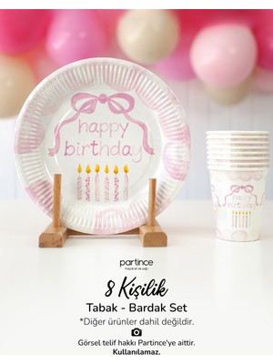 Partince Pembe Happy Birthday Fiyonk Mum Tema Tabak Bardak Set Kullan At Karton Tabak Bardak Parti Seti