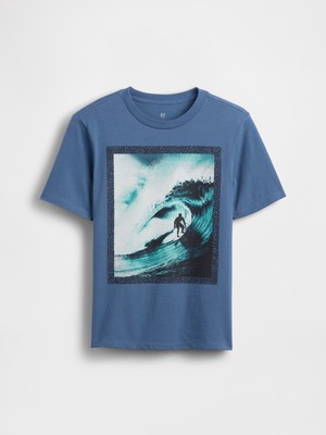 Gap Erkek Çocuk Mavi Grafik Baskılı T-Shirt