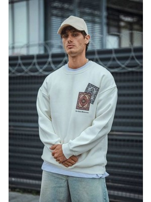 Vexor Erkek 3 Iplik Pamuklu Bisiklet Yaka Baskılı Sweatshirt - Beyaz