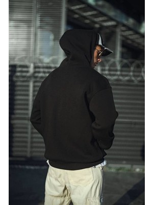 Vexor Erkek 3 Iplik Pamuklu Kapüşonlu Basic Sweatshirt Hoodie - Siyah